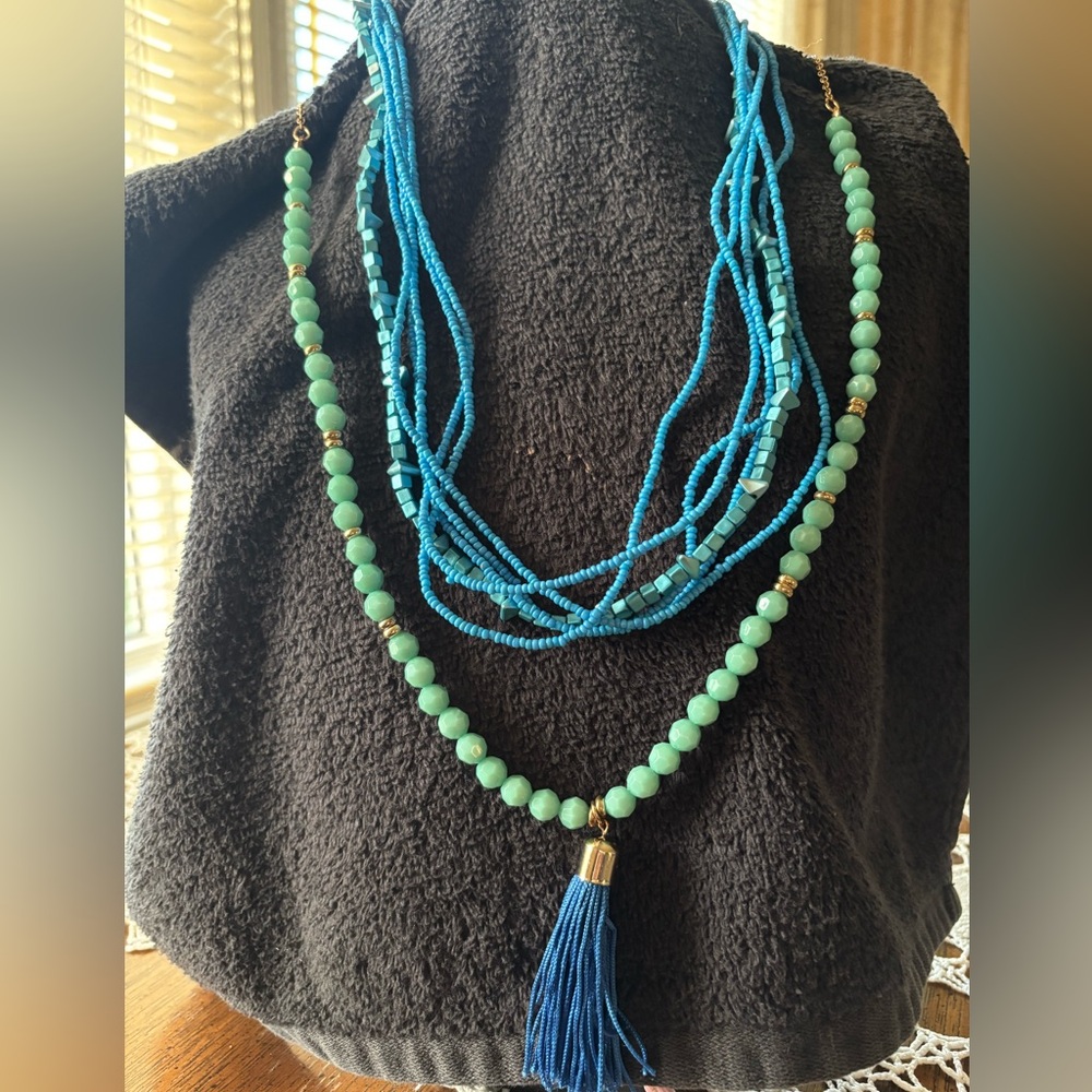 Blue and Green Beaded Necklace Bundle
